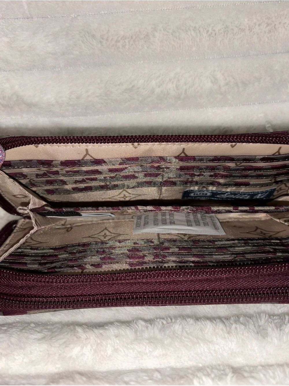 NWT-RFID Quilted Zip Wallet in Plum cheetah print
